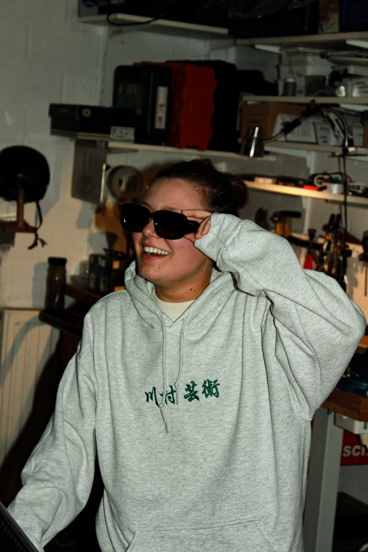 Geijutsu Hoodie Ash Grey with Green Embroidery